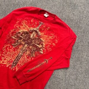 Y2K AAA Long Sleeve Shirt Men's XL Sword Cotton Red Grunge Skull